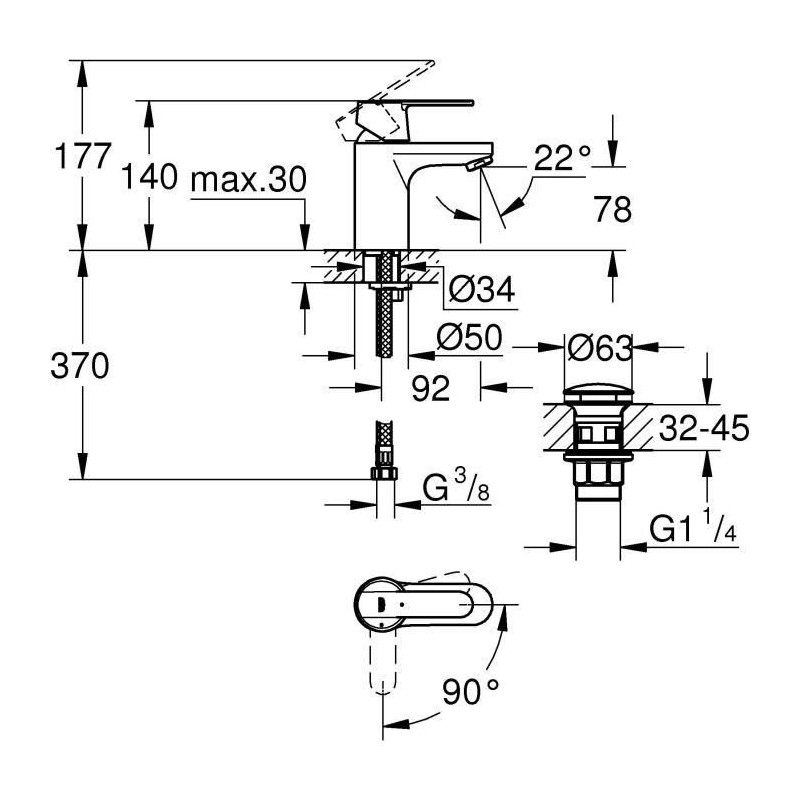 Grohe Mixer Monocomande Lavabo Size S Get Chromé 23586000