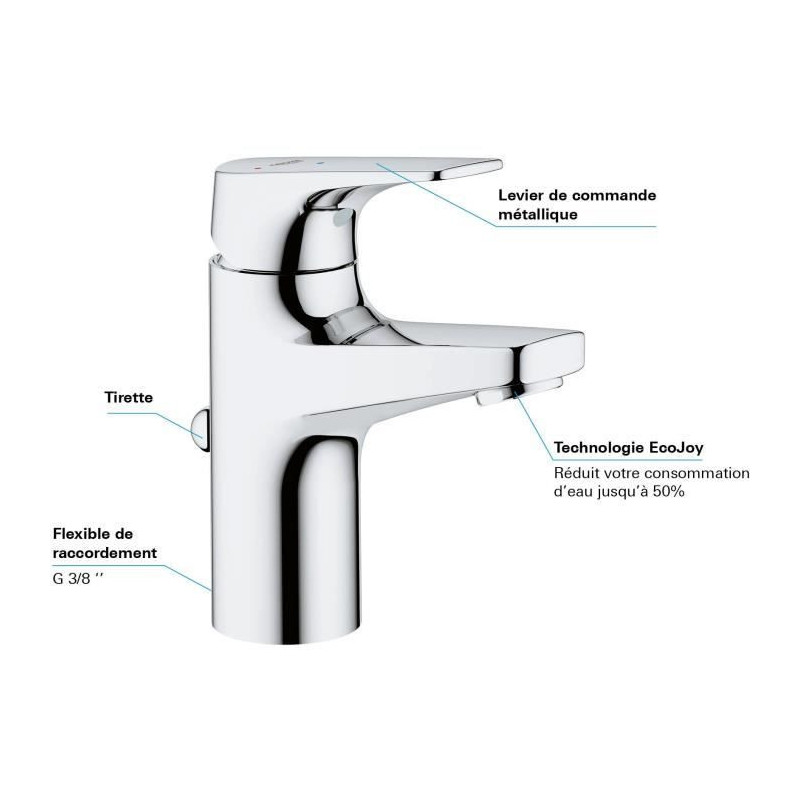 Grohe Mixer Monocomande Lavabo Size S Start Flow Chrome 23769000