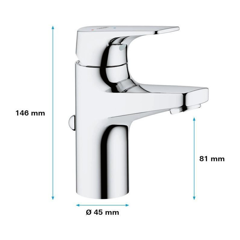 Grohe Mixer Monocomande Lavabo Size S Start Flow Chrome 23769000