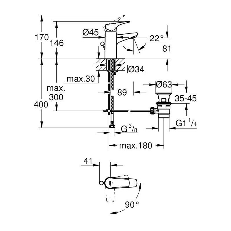 Grohe Mixer Monocomande Lavabo Size S Start Flow Chrome 23769000
