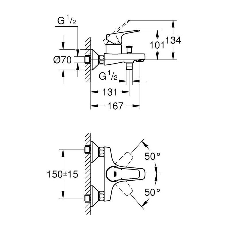 Grohe Bath/Shower Start Flow, wall mounting, threaded fitting for 1/2