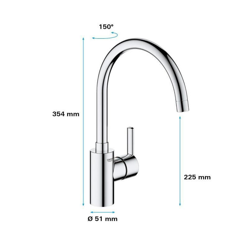 Grohe Mixer Monocomina Sink Slaughter Shape Chrome 32670002
