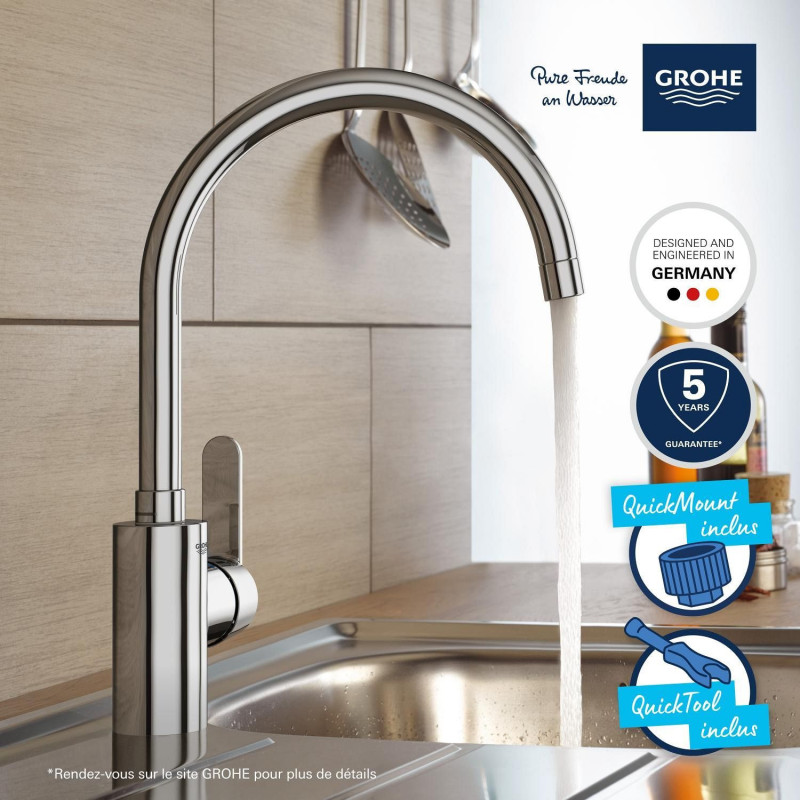 Kitchen faucet - Chrome - C-spout - High spout - 150° rotation - GROH