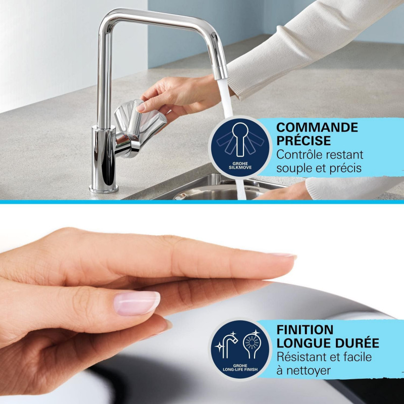 Kitchen faucet - Chrome - C-spout - High spout - 150° rotation - GROH