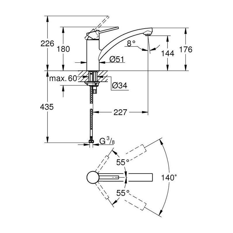 GROHE TAP STEM SWIFT KITCHEN, MONOCMAND MIXER WITH EC ECONIVED WATER M