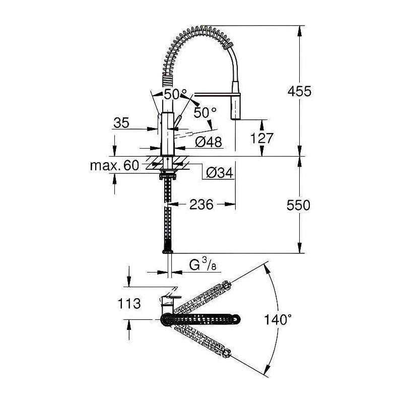 GROHE TAP Kitchen Sink GET, Mixer Monocomande 2 Jets, Tap with Profess