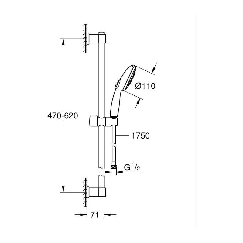 Shower set with 3 jets shower head, bar and flexible hose - GROHE Vita