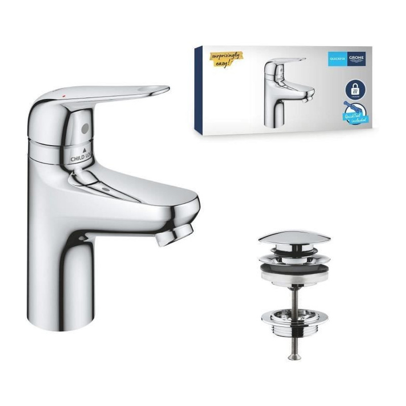 Single-lever mixer - GROHE - 24319001 - Swift washbasin - With child s
