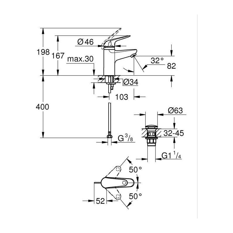 Single-lever mixer - GROHE - 24319001 - Swift washbasin - With child s
