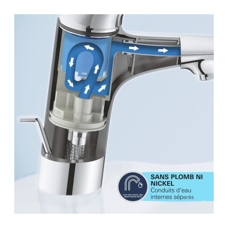 Single-lever mixer - GROHE - 24319001 - Swift washbasin - With child s