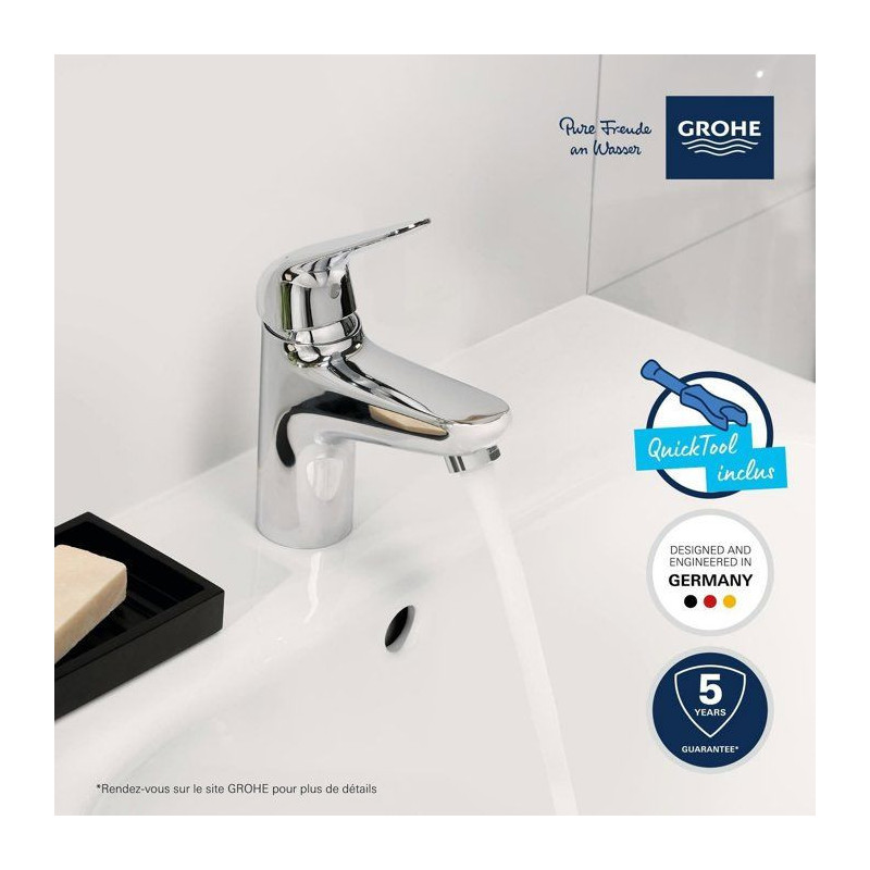Single-lever basin mixer - GROHE Swift - 24323001 - Chrome - Size S -