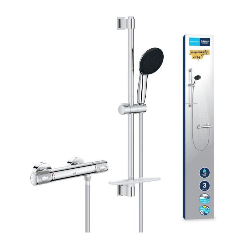 Shower set with thermostatic mixer, 3-jet shower head, 60cm bar and fl