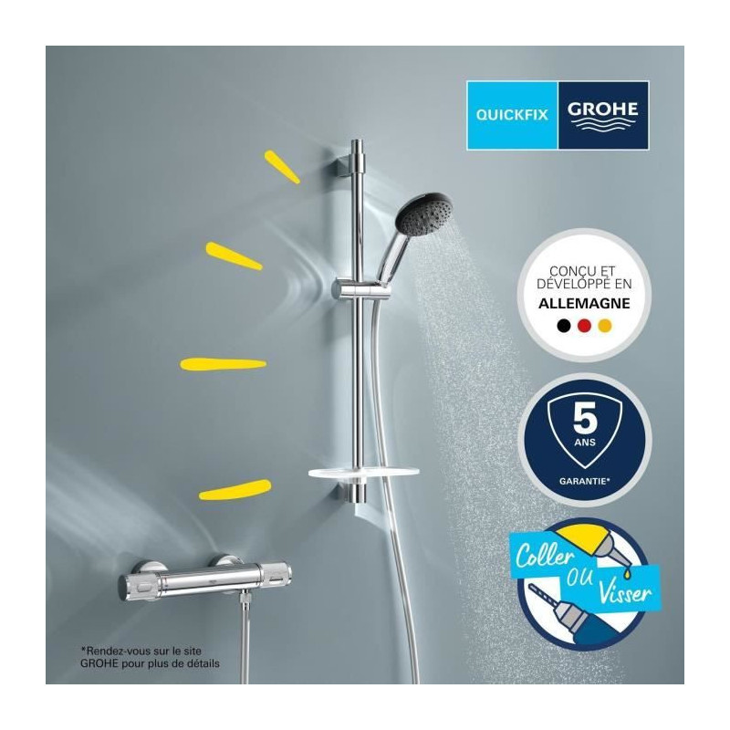 Shower set with thermostatic mixer, 3-jet shower head, 60cm bar and fl
