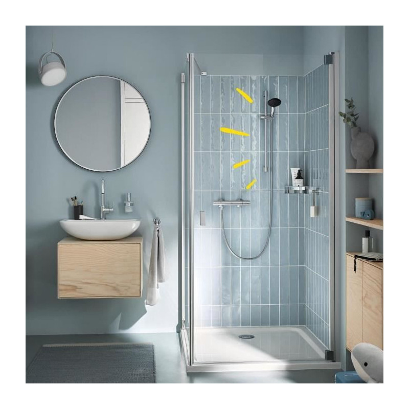 Shower set with thermostatic mixer, 1 jet shower head, 60cm bar and fl