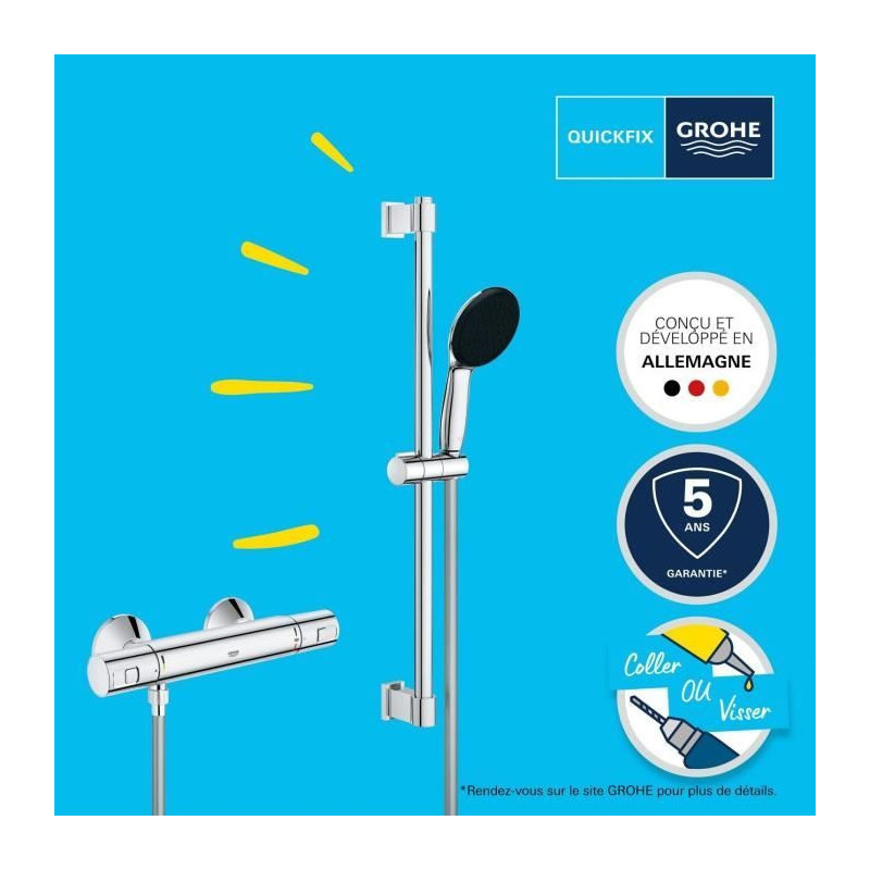 Shower set with thermostatic mixer, 1 jet shower head, 60cm bar and fl