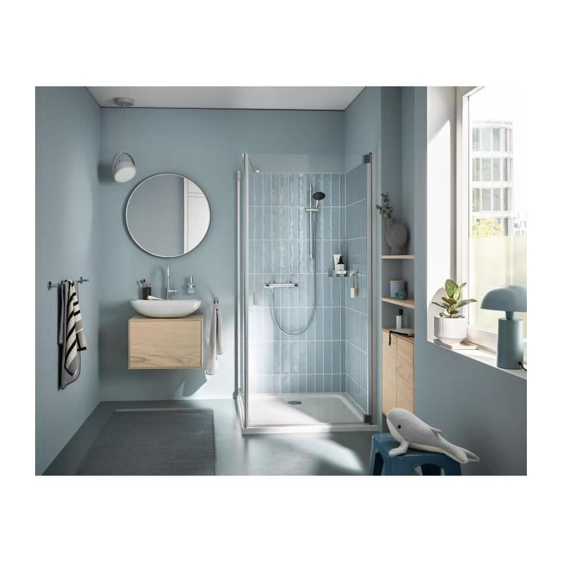 Shower set with thermostatic mixer, 1 jet shower head, 60cm bar and fl
