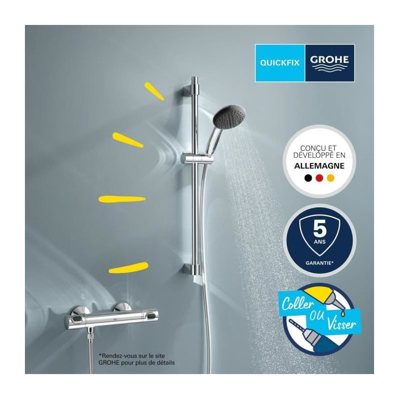 Shower set with thermostatic mixer, 1 jet shower head, 60cm bar and fl