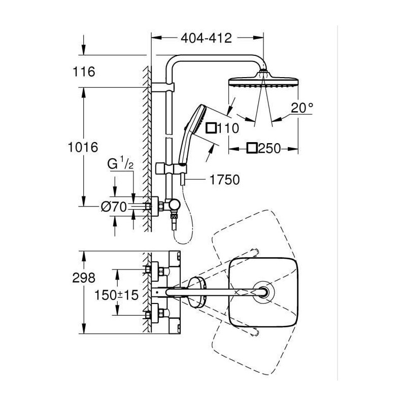 Shower column with thermostatic mixer - Water saving - GROHE Vitalio C