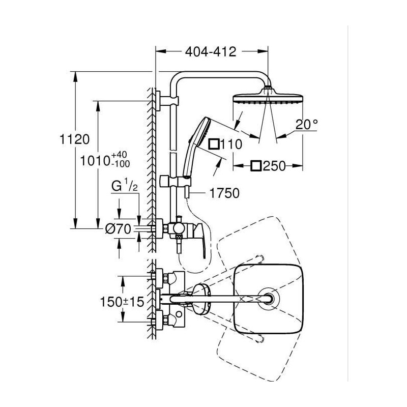Shower column with single-lever mixer - Water saving - GROHE Vitalio C