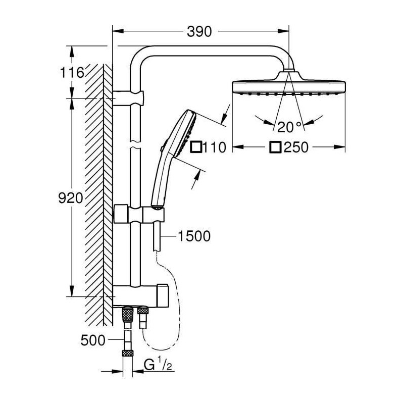 Shower column with manual diverter - Water saving - GROHE Vitalio Comf