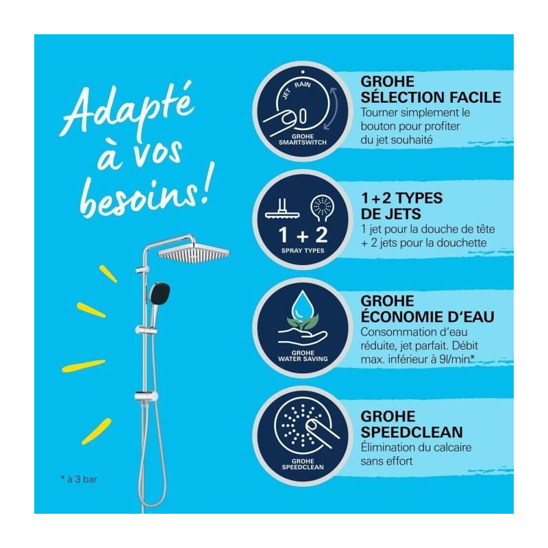 Shower column with manual diverter - Water saving - GROHE Vitalio Comf