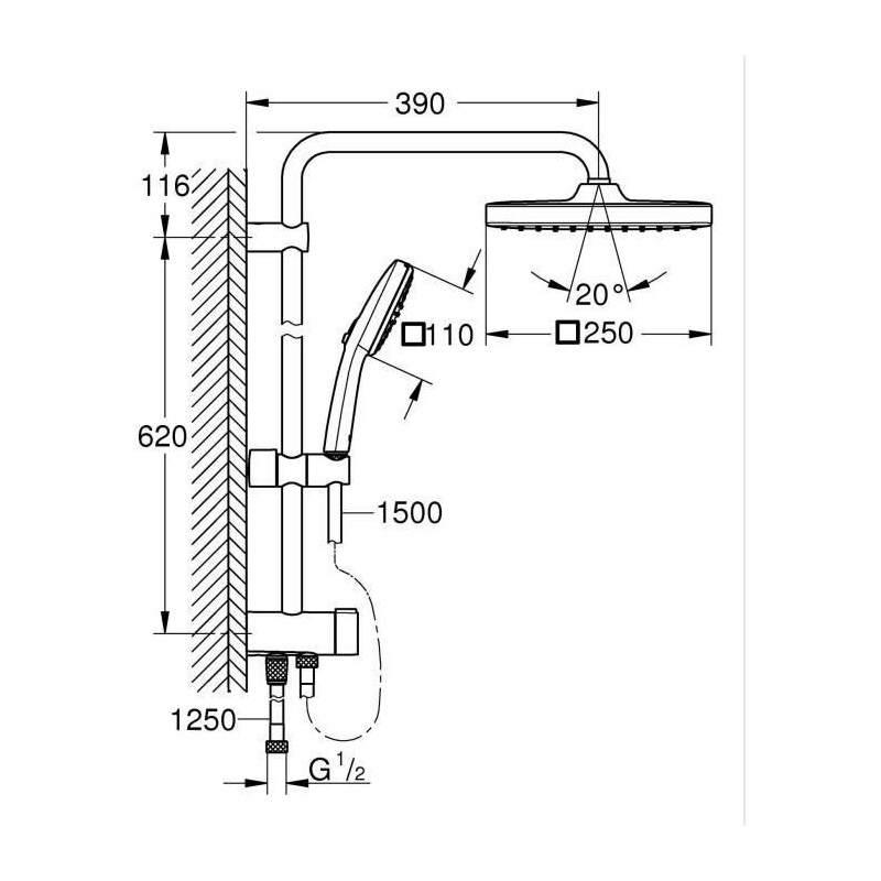 Shower column with manual diverter - Water saving - GROHE Vitalio Comf