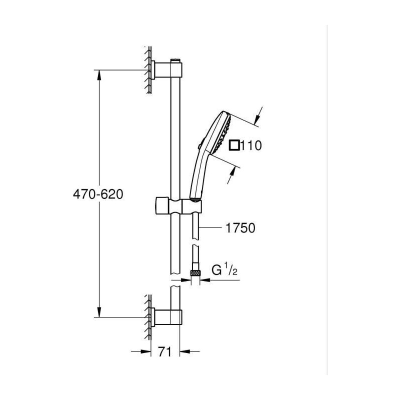 Shower set with 3 jets shower head, bar and flexible hose - GROHE Vita