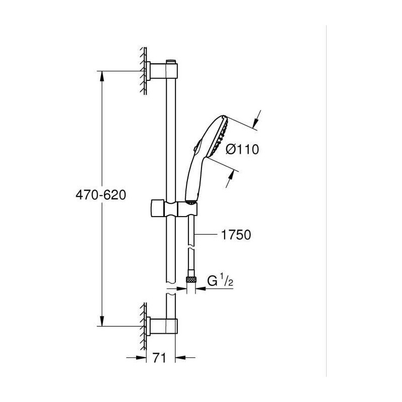 Shower set with 2 jets shower head, 60cm bar and flexible hose - GROHE