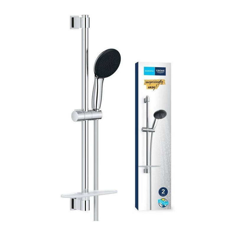 Shower set with 2 jets shower head, 60cm bar, flexible hose and shelf