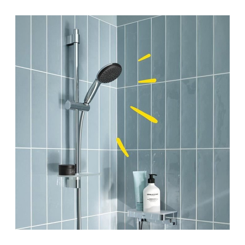 Shower set with 2 jets shower head, 60cm bar, flexible hose and shelf