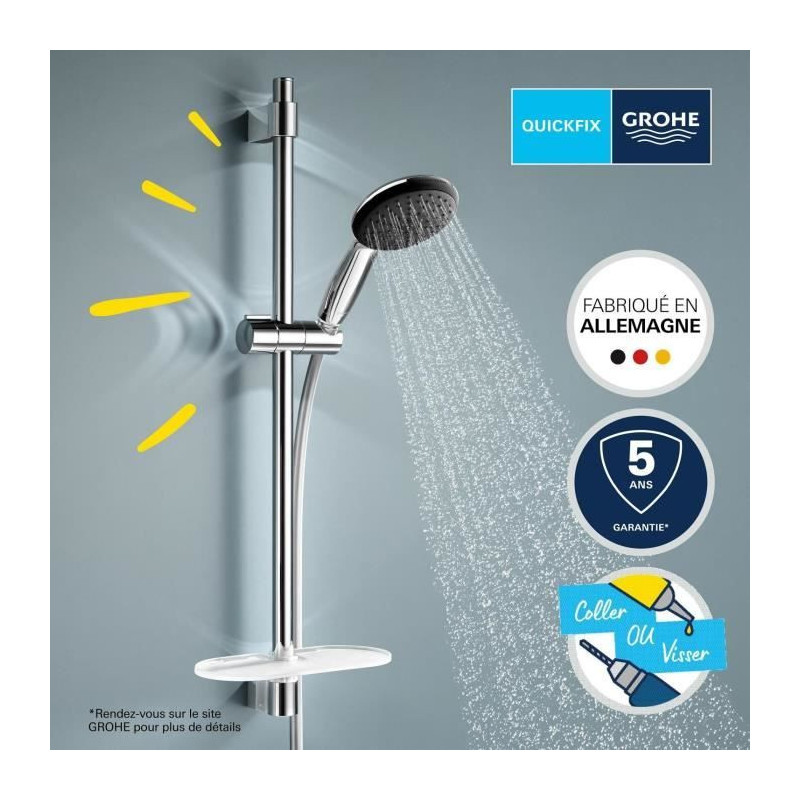 Shower set with 2 jets shower head, 60cm bar, flexible hose and shelf