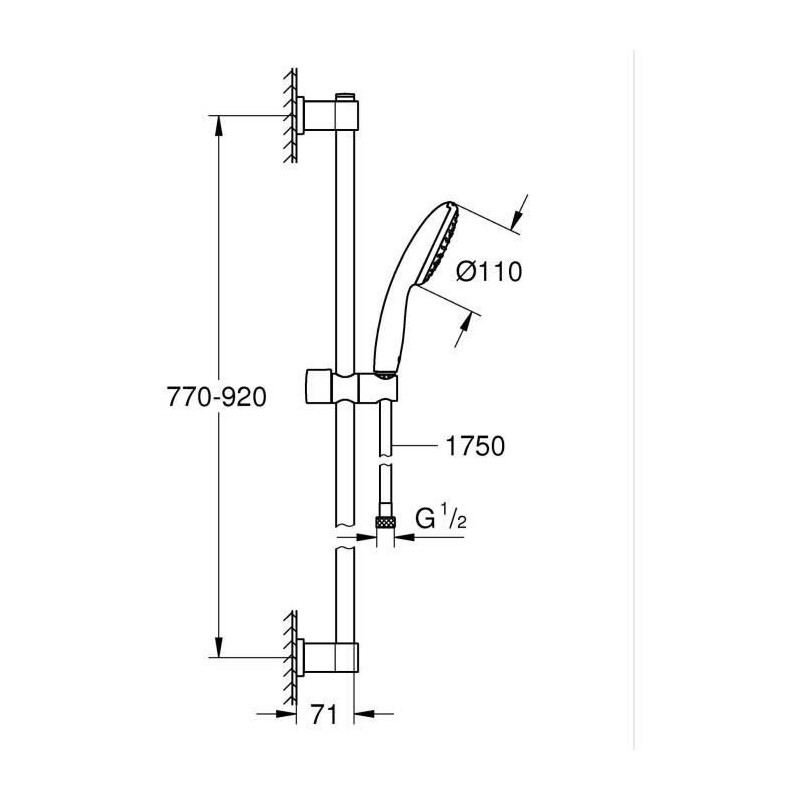 Shower set with 1 jet shower head, 90cm bar and flexible hose - GROHE