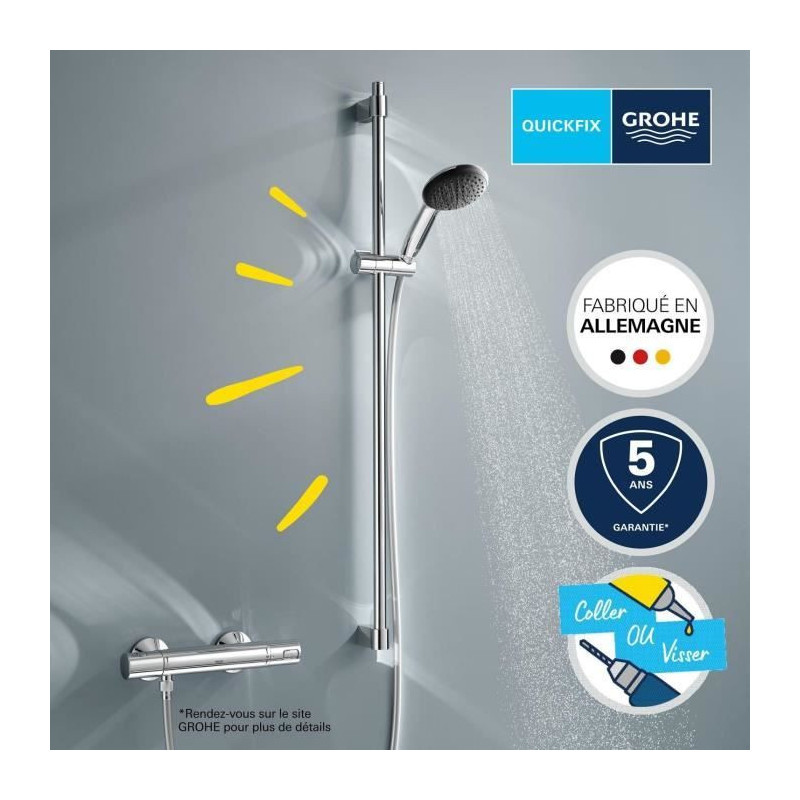 Shower set with 1 jet shower head, 90cm bar and flexible hose - GROHE
