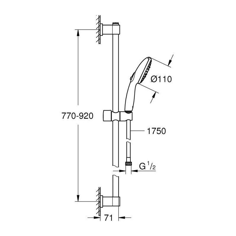 Shower set with 3 jets shower head, 90cm bar and flexible hose - GROHE