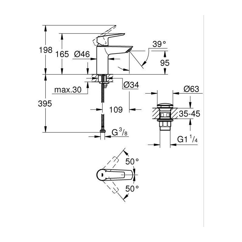 Single lever basin mixer - GROHE Start - 235502432 - Matt black - Size