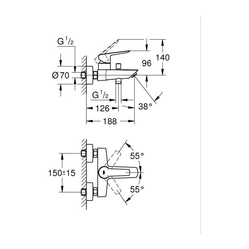Single lever bath/shower mixer - GROHE Start - 322782432 - Matt black