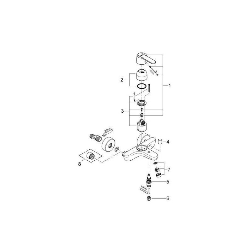 Grohe Mixer Monocomande Bath Bath Get, Wall mounting, Threaded fitting