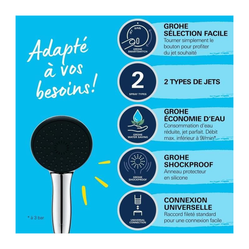 Shower head - GROHE Vitalio Start 110 27946001 - 2 jets (Rain/Stimulat