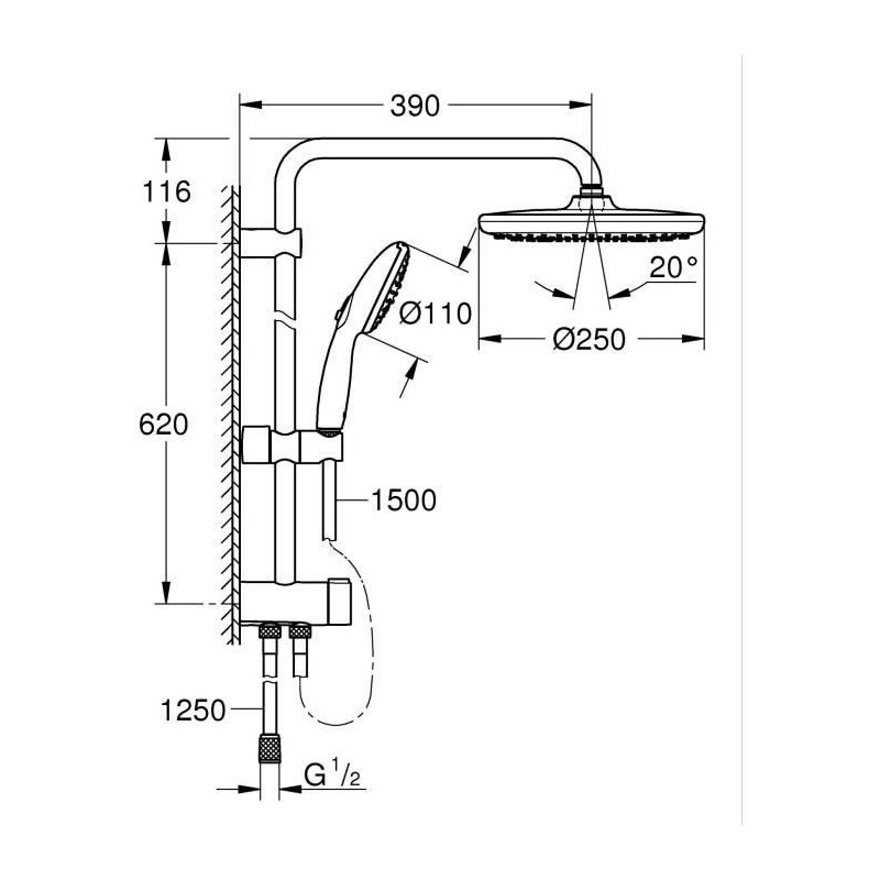Shower column with manual diverter - Water saving - GROHE Vitalio Star