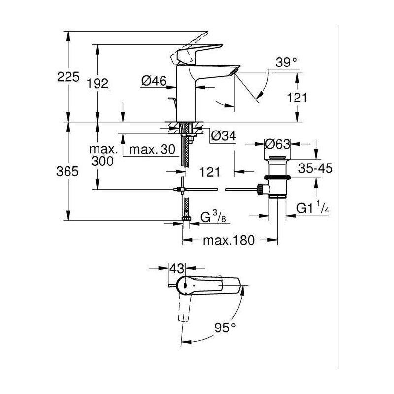 Single-lever basin mixer - GROHE Start - 235522432 - Matt black - Size