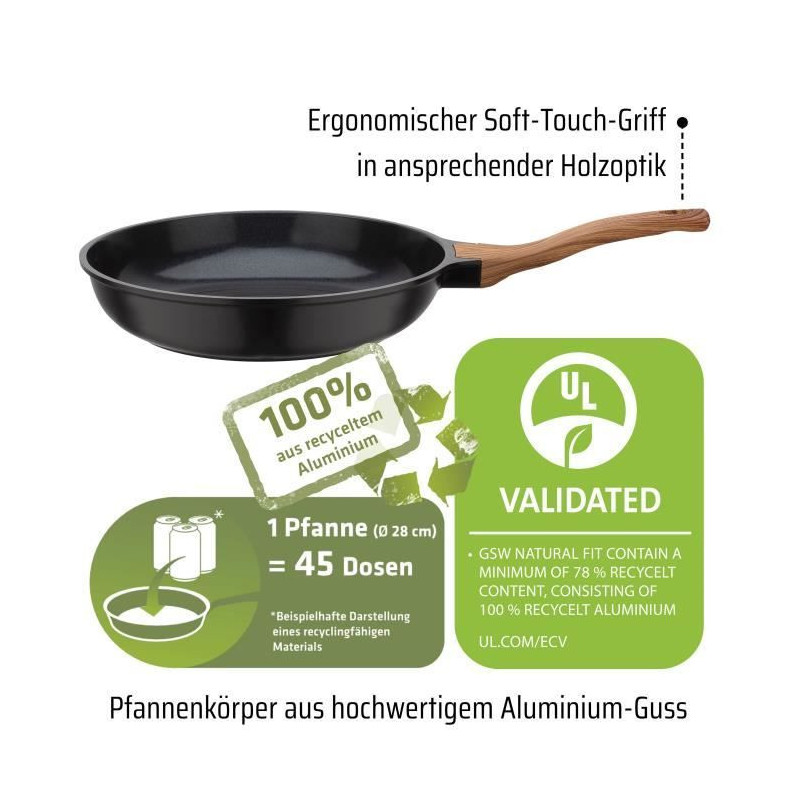 Cast aluminum frying pan - GSW - NATURAL FIT - 28 cm - 100% recycled w
