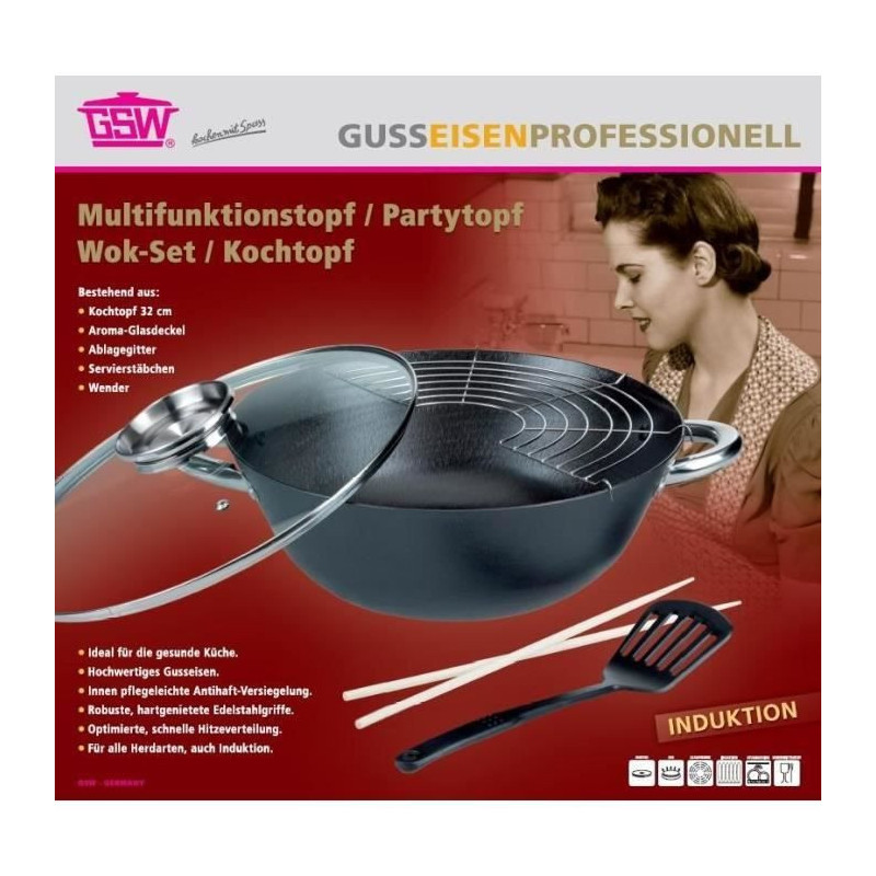 5-piece multi-function wok - GSW - 860956 - Cast steel - 32 cm - Suita