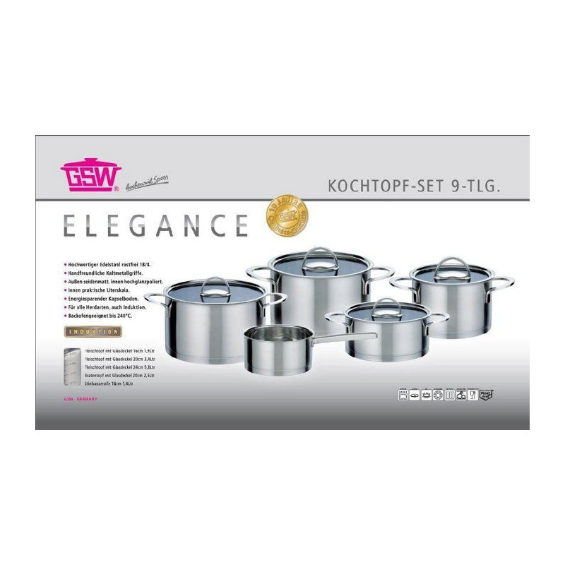 GSW Elegance - 9-piece stainless steel cookware set - All hobs includi