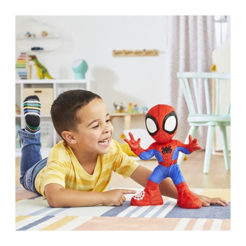 Spidey dances and crawls, interactive plush with music and sounds, sup