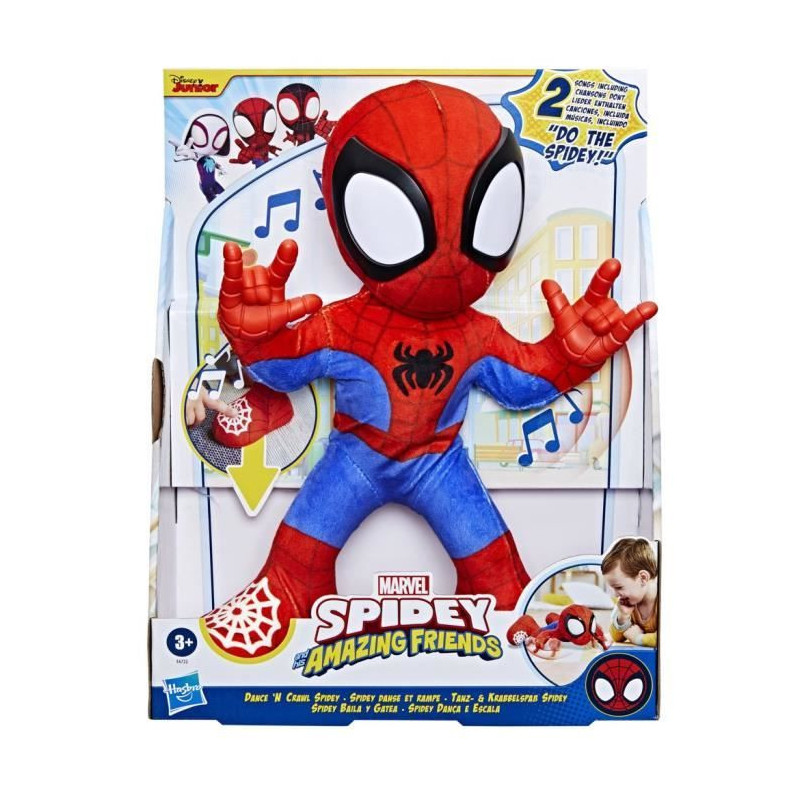 Spidey dances and crawls, interactive plush with music and sounds, sup
