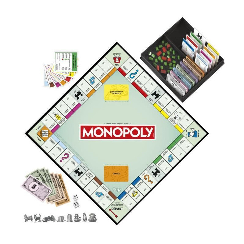 Classic Monopoly, board game, with storage box and large pawns, 2 to 6
