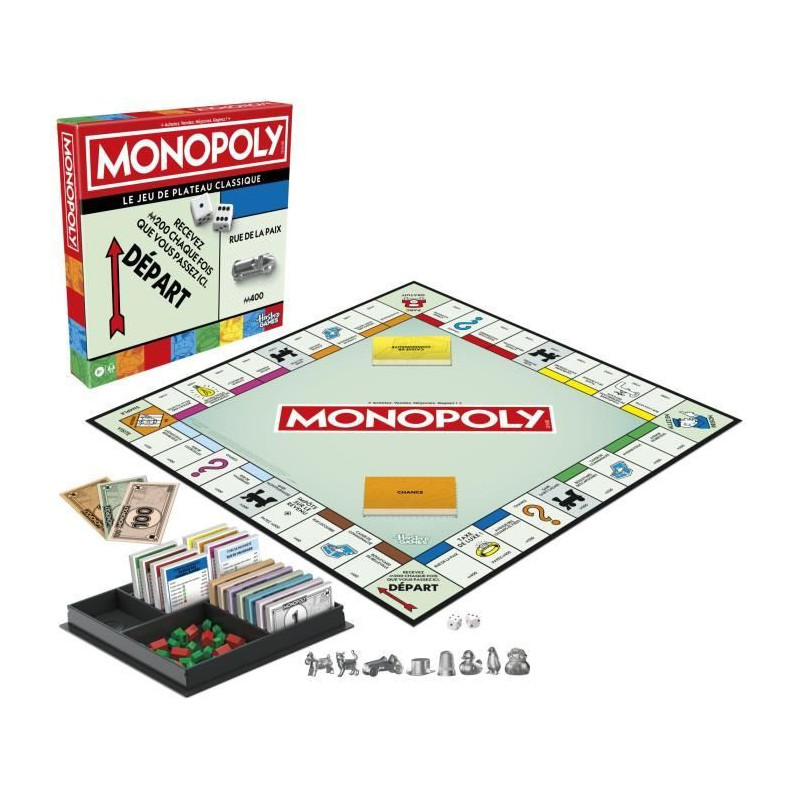 Classic Monopoly, board game, with storage box and large pawns, 2 to 6