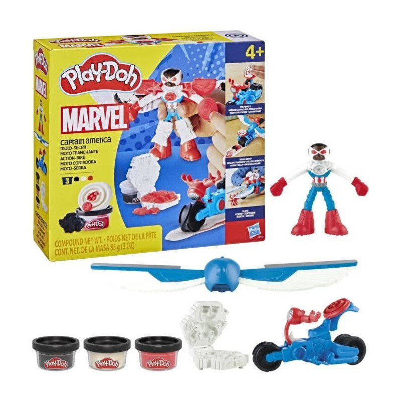 Play-Doh Captain America, Sharp Motorcycle set with flexible figure, 3