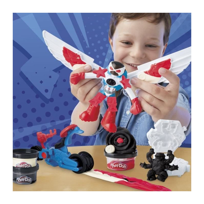 Play-Doh Captain America, Sharp Motorcycle set with flexible figure, 3