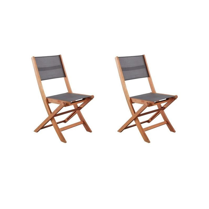 Set of 2 FSC and textilene acacia wood chairs - Gray